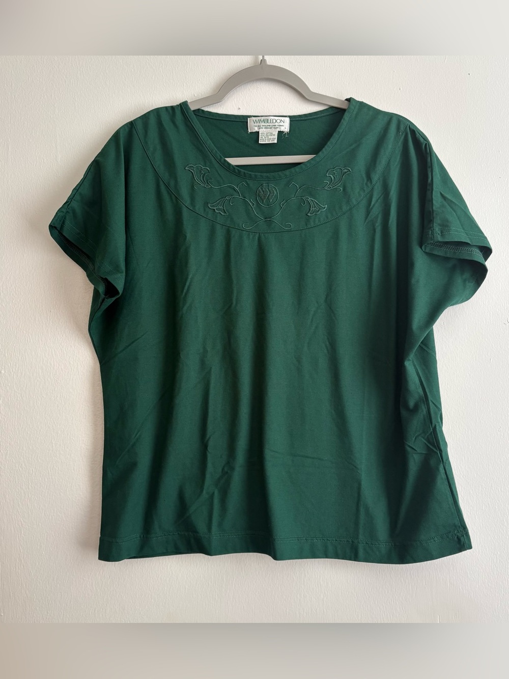 VTG Wimbledon Green Solid Knit Embroidered Logo Short Sleeve Shirt Women’s L